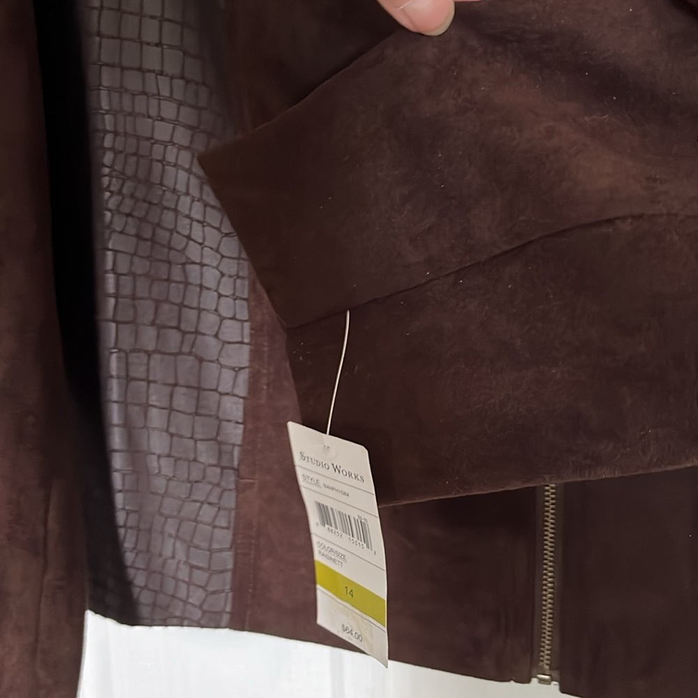 Faux Suede Light Jacket, Chocolate Brown zippered, Studio Works size 14 - Picture 6 of 17